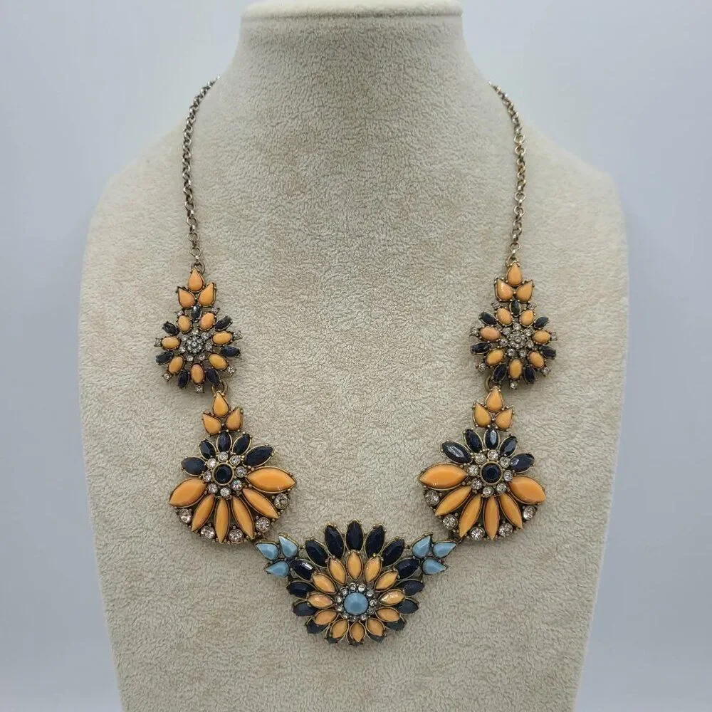 J Crew Vintage Blue Peach Resin FlowerNecklace